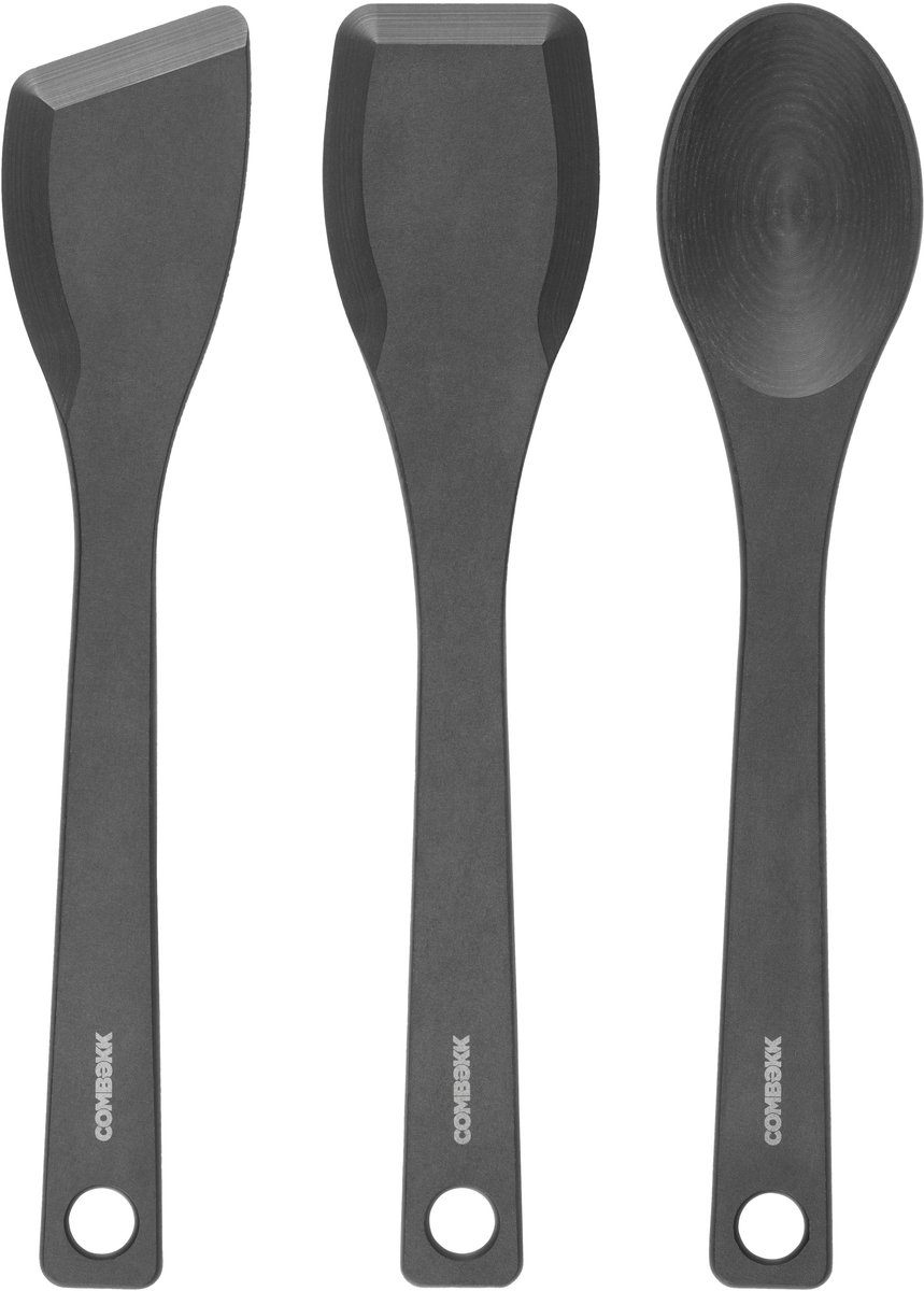 Combekk Pressed Wood Keukengerei Set – 3-delig - Zwart (Lepel, Spatel, Turner)