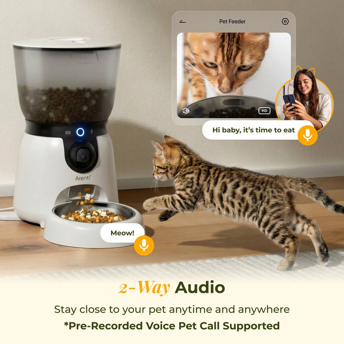 Arenti Petfeeder2 Automatische Voerbak 4L Met Beweegbare Camera - 3L Fontein - Kat & Hond – Slimme Voerdispenser met Camera – 3MP (2K) Met Night Vision – Two-Way Audio – Voerautomaat met App – Dual band Wifi – Voor Katten & Honden – Gratis App thumbnail 7