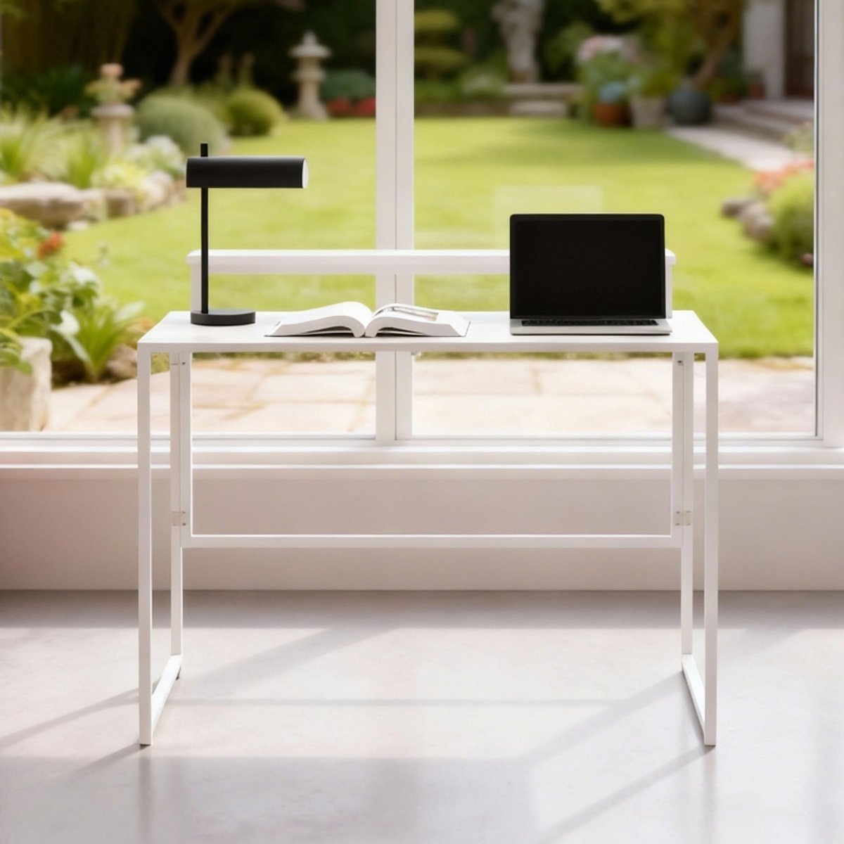 REDOM - Klapbureau - Afneembare Monitorverhoger - Compact - Voor Werkkamer - Hout En Staal - Wit - 100 x 48 x 87,5 cm