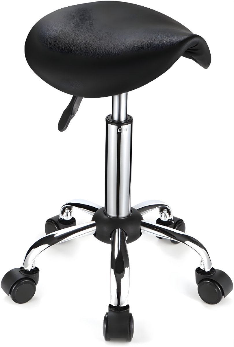 DnA® Zadelkruk - Zadelkruk Op Wielen - Tabouret - Zwart - 34cm x 39cm x 65cm
