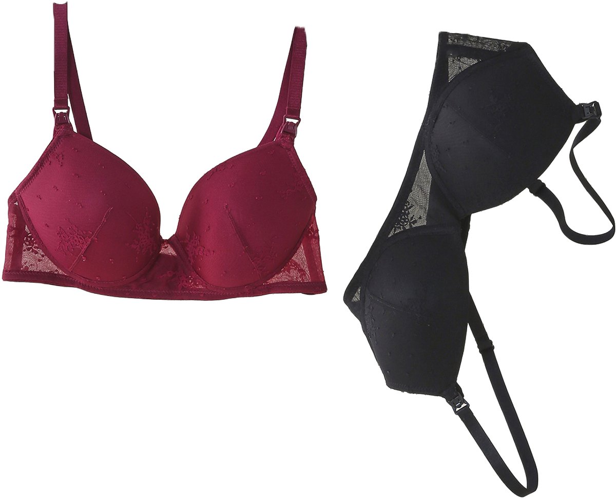 vertbaudet Set - 2 beha's - zwangerschaps - borstvoeding - met beugels - kant Bordeaux