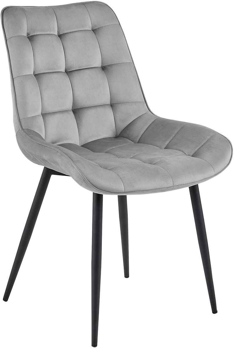 Eetkamerstoel fluweel lichtgrijs – Zwarte metalen poten – Modern design – BERA