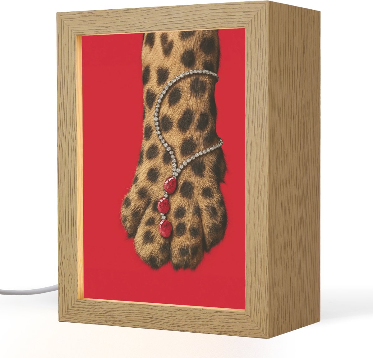 Tafellamp 15x20 cm - LED lamp - Poot - Luipaard - Ketting - Edelstenen - Decoratieve tafellampen - Dimbaar - Tafellampje slaapkamer - Woonkamer binnen