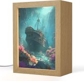 Tafellamp 15x20 cm - LED lamp - Schip - Hout - Koraalriffen - Zonlicht - Decoratieve tafellampen - Dimbaar - Tafellampje slaapkamer - Woonkamer binnen