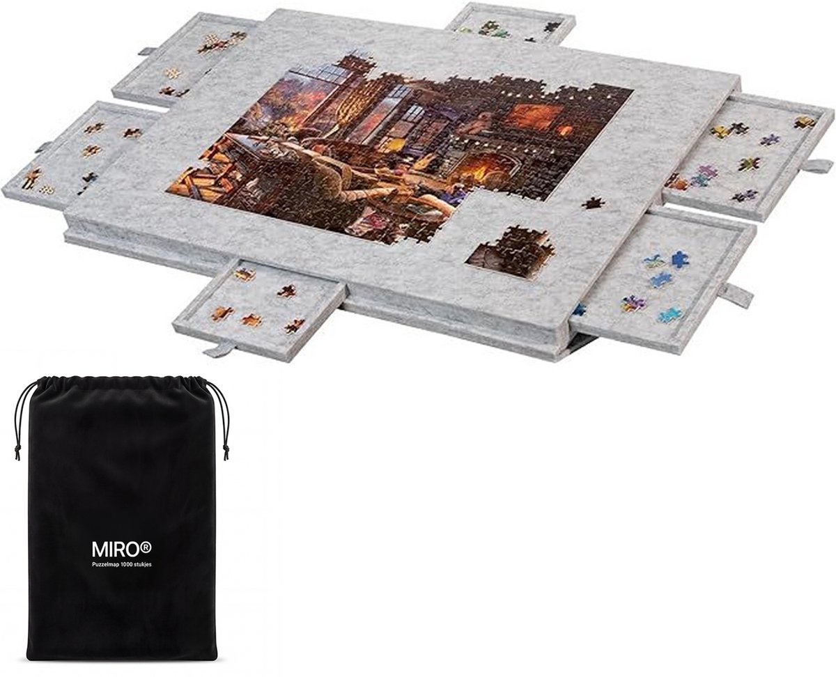 MIRO® Puzzelmap 1000 Stukjes - Puzzelbord Met Opbergsysteem - Puzzelmat - Portapuzzel - Puzzeltafel - Draagbaar - Opvouwbaar - 6 Lades - Lichtgrijs