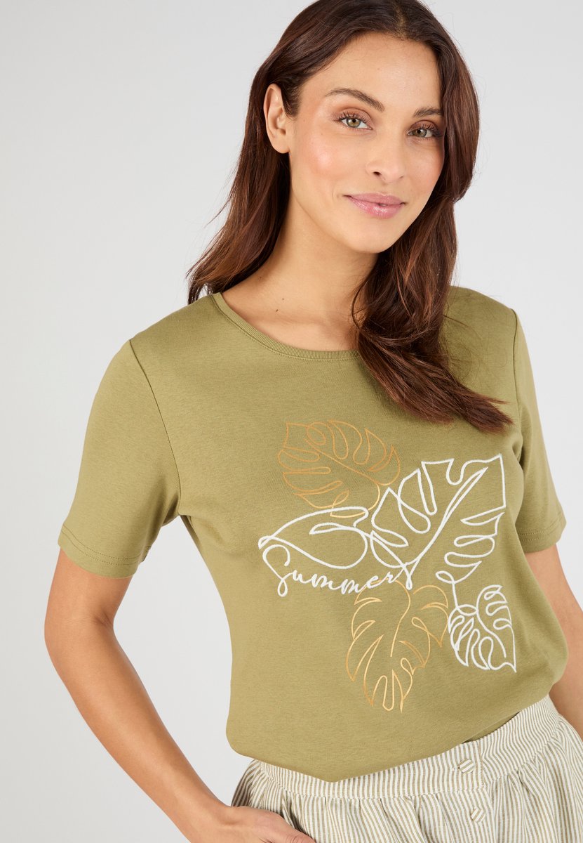 Damart - T-shirt geborduurd zuiver katoen - Dames - Groen - M