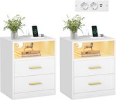 VASAGLE - Nachtkastjes - Set van 2 - Met Stopcontacten en USB - LED Verlichting - Lades en Open Vak