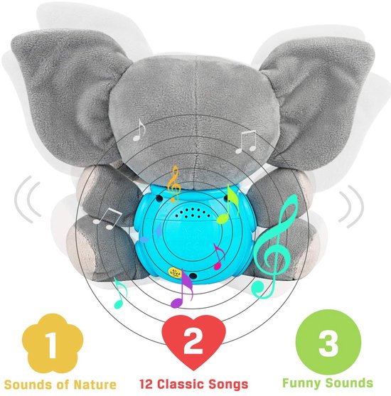 Pluche olifant muziek baby speelgoed 0 tot 6 maanden, schattige knuffel dieren lichtgevende baby speelgoed pasgeboren baby muziek speelgoed voor baby's jongens en meisjes peuters 6 tot 12 maanden — afbeelding 2