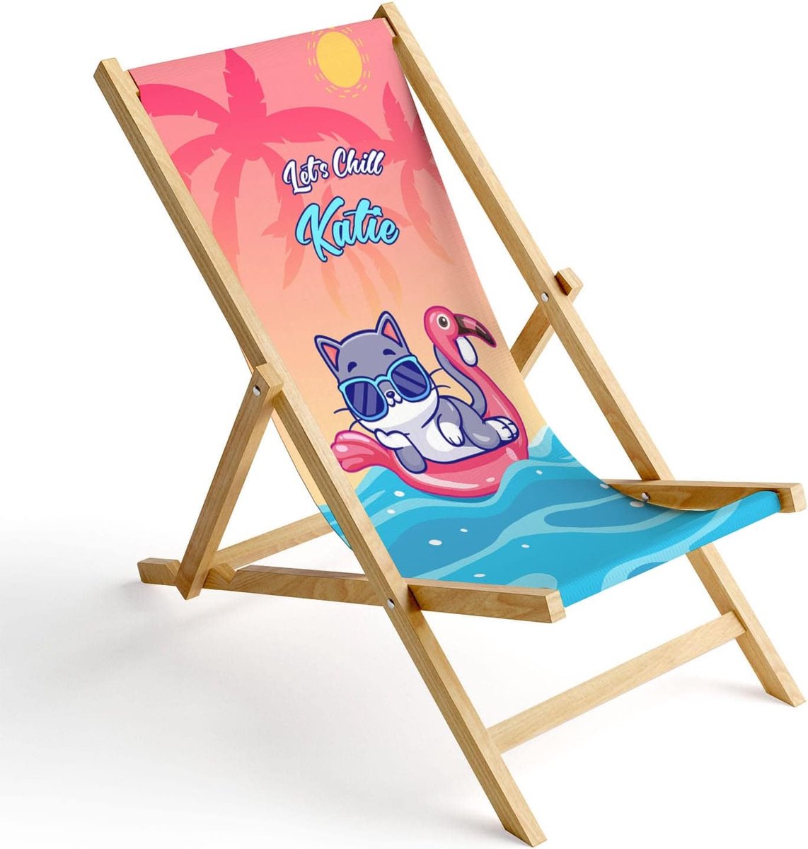 Kinderen Ligstoel - Opvouwbare Stoel - Tuin Strand - Berkenhout Frame - 89x445x5 cm - Kat Chill