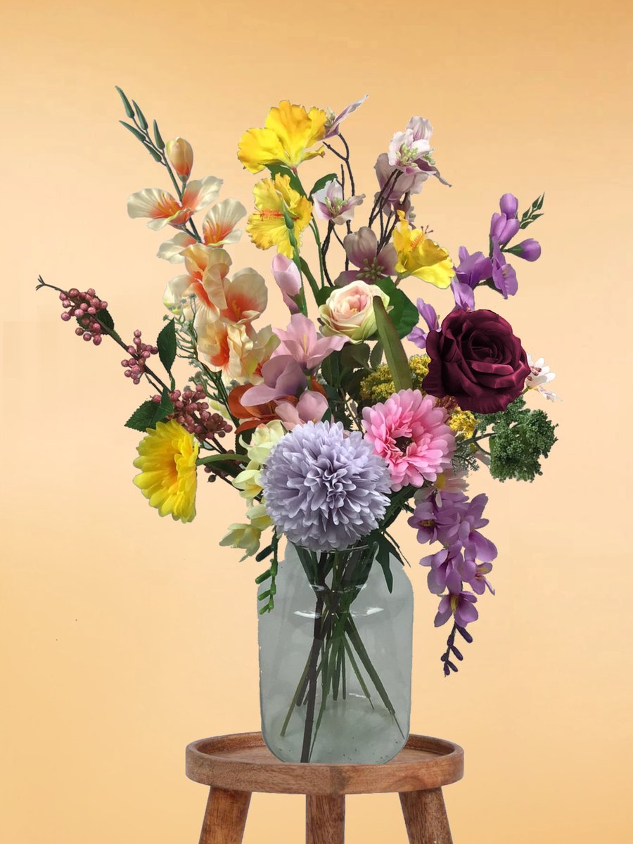 The Bloomistic® – Zijden Boeket – 60-70 cm hoog – Kunstbloemen – 19 stelen – moederdag – nepbloemen – housewarming cadeau – voor haar – decoratie woonkamer