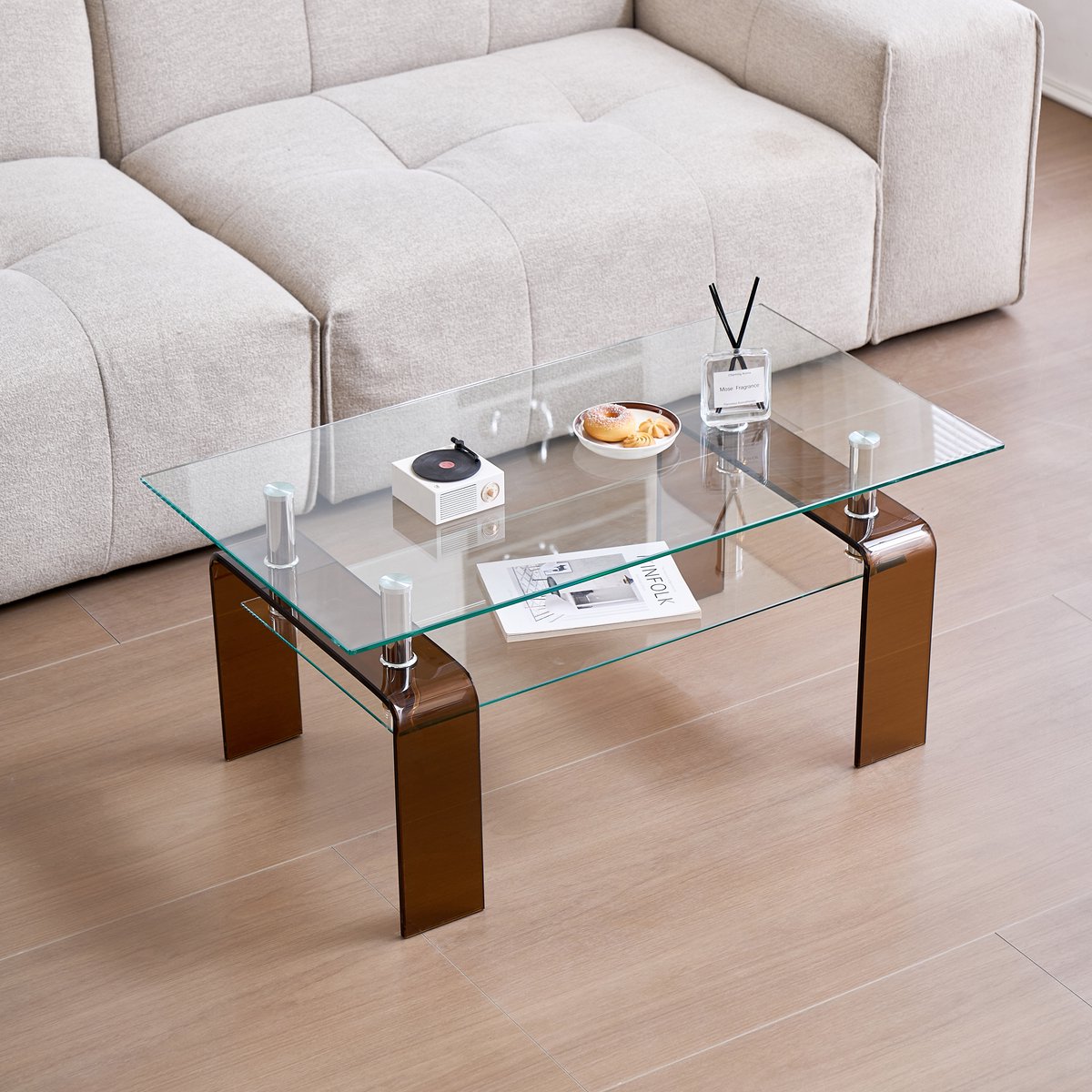 REDOM - Salontafel - Gehard Glas - Modern - Voor Woonkamer - Glas En Metaal - Transparant - 100 x 55 x 45 cm
