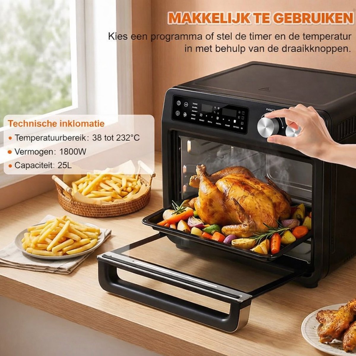 25L Elektrische Heteluchtfriteuse-10 In 1 Heteluchtfriteuse-toasten,bakken-grillen-dehydrateren- rotisserie etc. — afbeelding 5