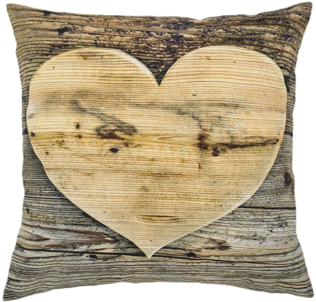 canvas kussen houten hart 50x50cm