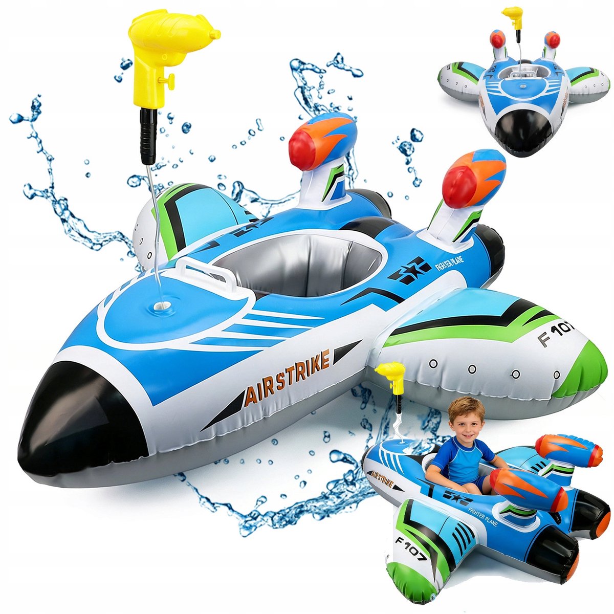 Drijvende Vlotten - Opblaasbare watermatras - Opblaasbaar Watervliegtuig - Kinderspeelgoed Water - Anti-kapseiseling & Ingebouwd Waterpistool - Geschikt voor 3-6 Jaar - Voor Zwembad & Strand