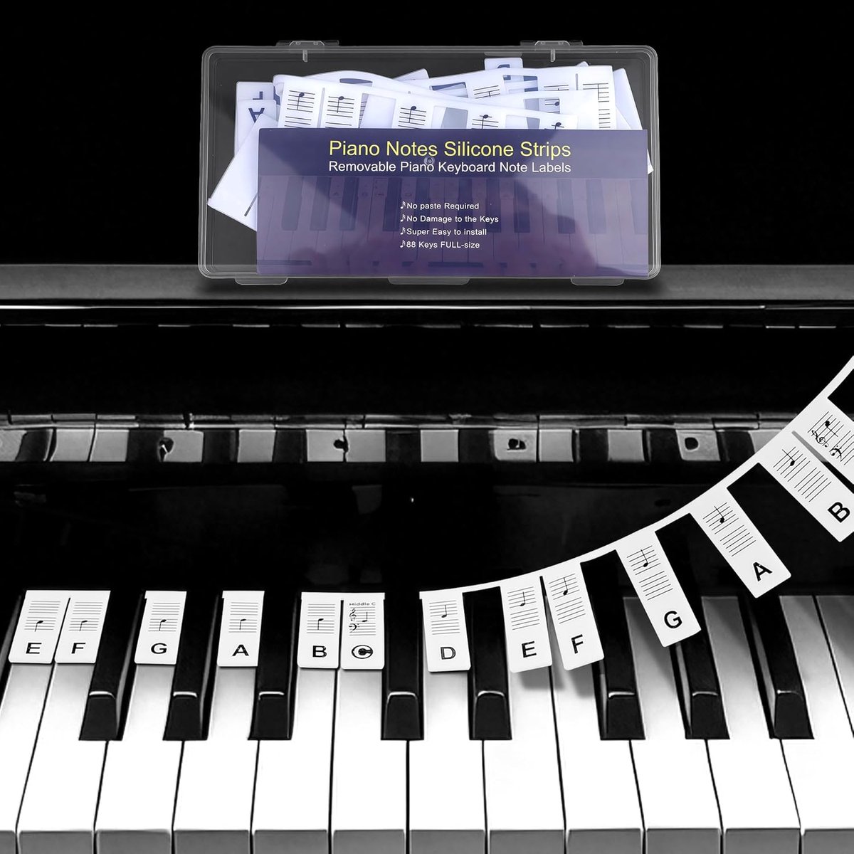 Pianotoetsenbord Hulpmiddel - Muzieklampjes Noten - Beginners Leren - Afneembaar Ontwerp - 88 Toetsen - Zwart Wit