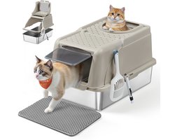 Feandrea - Kattenbak - Van Roestvrij Staal - Met Draaideksel - Lekvrij Ontwerp - Dubbele Ingang