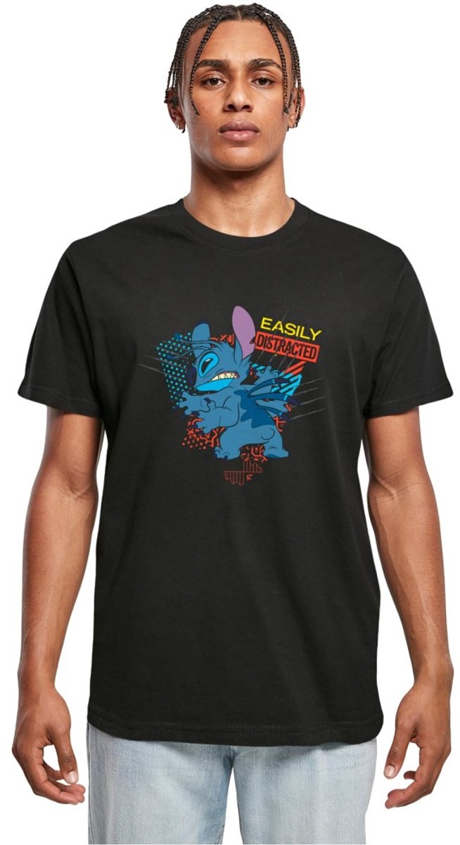 Merchcode Disney Lilo & Stitch - Easily Distracted Heren Tshirt - M - Zwart