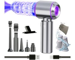 SNJY® Auto Stofzuiger - Kruimeldief - Handstofzuiger - Kruimelzuiger - 6 Opzetstukken - Zuigen en Blazen - 120 W - Grijs/Paars