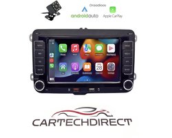 CarTechDirect-Apple Carplay/Android auto scherm (Draadloos)-Plug&Play- geschikt voor Volkswagen,Skoda&Seat- vw Golf,Polo,Tiguan,Touran,...-7inch Touchscreen-Bluetooth-Usb-Achteruitrijcamera