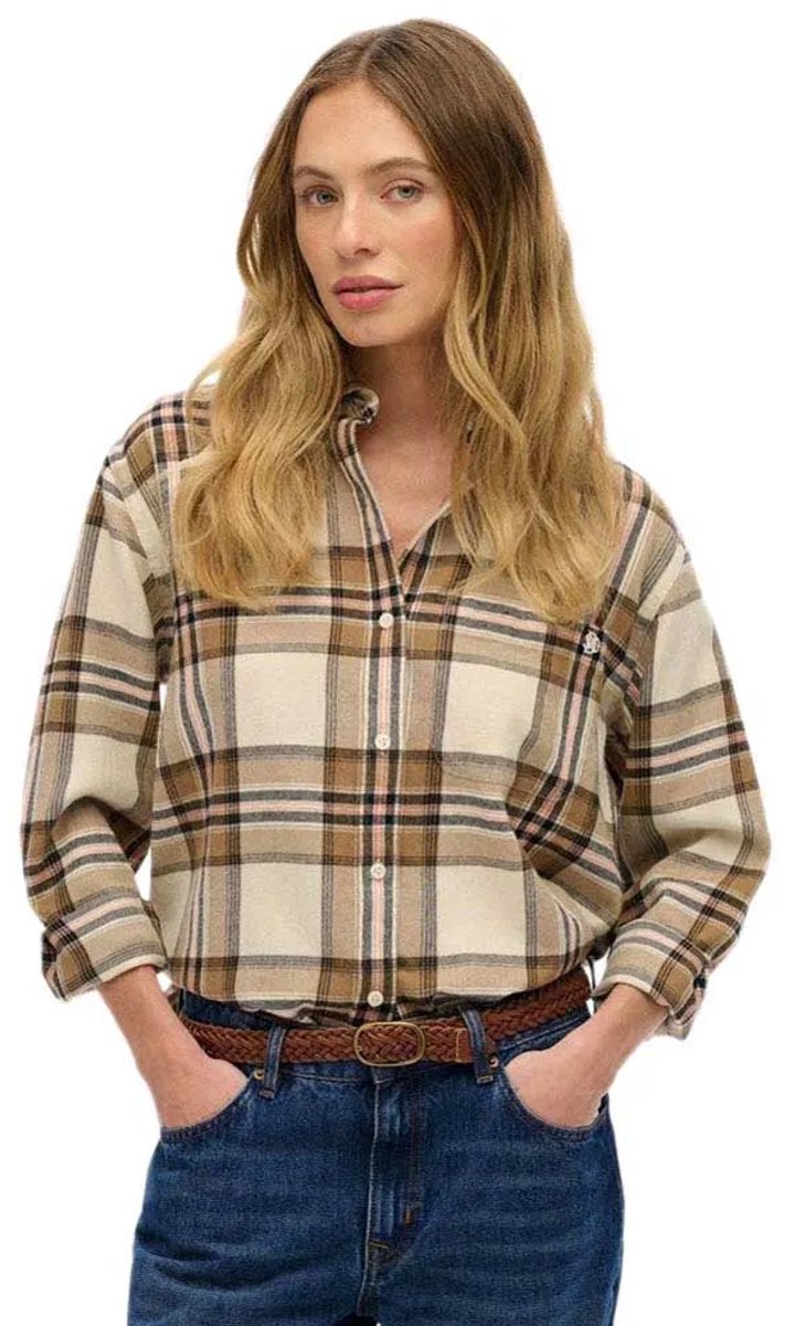 Superdry Geruit flanellen boyfriend overhemd Dames Shirts Beige