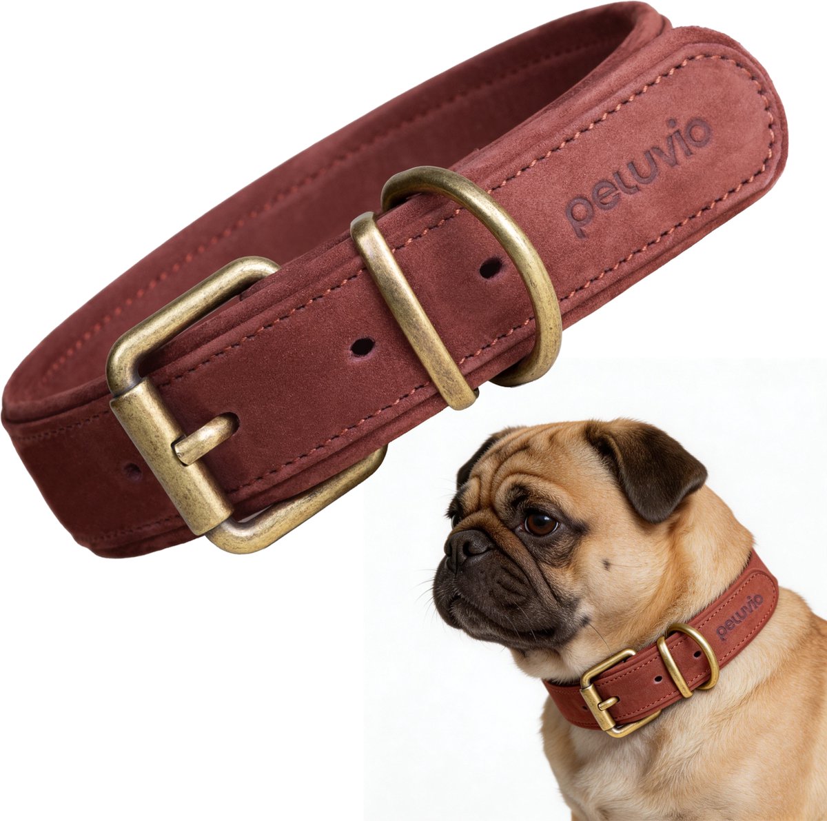PELUVIO rexor - leren hondenhalsband - bruin - s 26,5-34 cm - 2,5 cm breed - verstelbare halsband van rundleer - koperen gesp - voor kleine honden