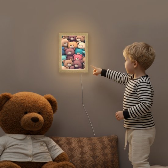 Nachtlampje 15x20 cm - Kinder lamp - Knuffelbeer - Knuffel - Roze - Blauw - Bruin - Kind - Tafellamp kinderkamer - Slaapkamer lamp - Bedlamp kinderen - Kinderlampje stopcontact - Wandlamp babykamer - Nachtlampjes van Merkloos — afbeelding 5