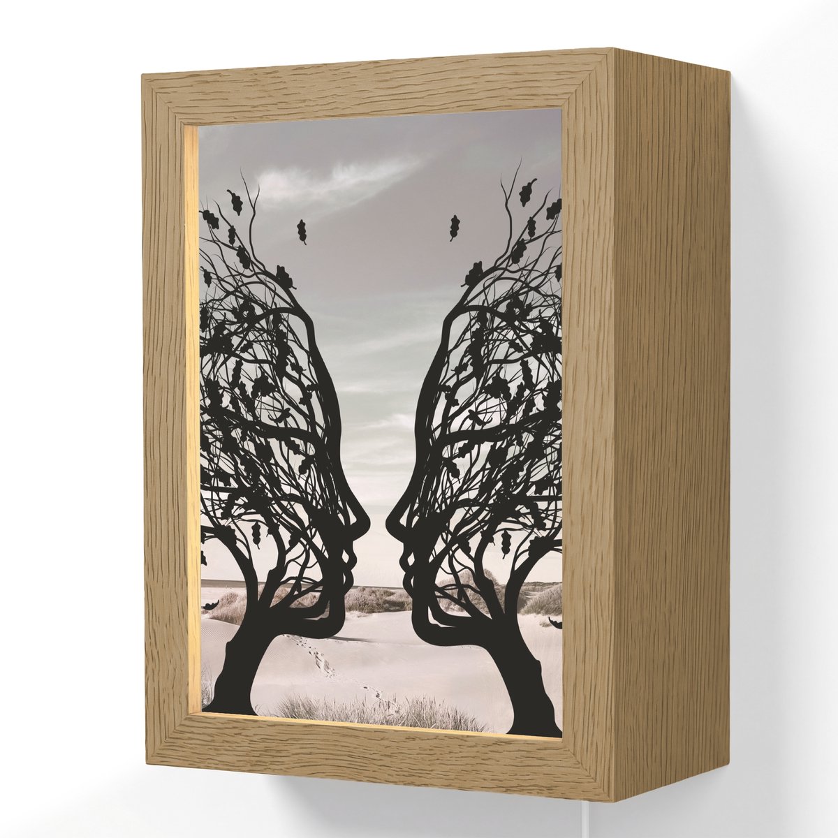 Wandlamp 15x20 cm - Oplaadbaar - Bomen - Gezicht - Bladeren - Moderne kunst - Wandlampen b