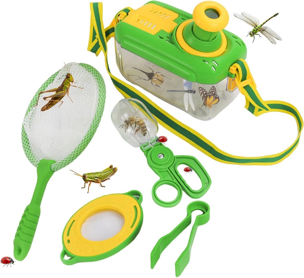 Onderzoeksset Voor Kinderen - Insectenvangspel - Insectenvangset Met Verzameldoos, Pincet, Vlindernetje, Schaarclip, Buitenontdekkingsset Voor Kinderen Van 3-8 Jaar - Groen