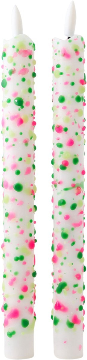 LED Pillar Kaars Wit met Spetters in Groen en Roze - Set van 2 - Incl. Batterij - Aifcandles