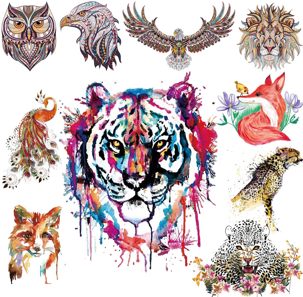 Thermische Transferpatches - Dieren Motieven - Set van 10 diverse ontwerpen