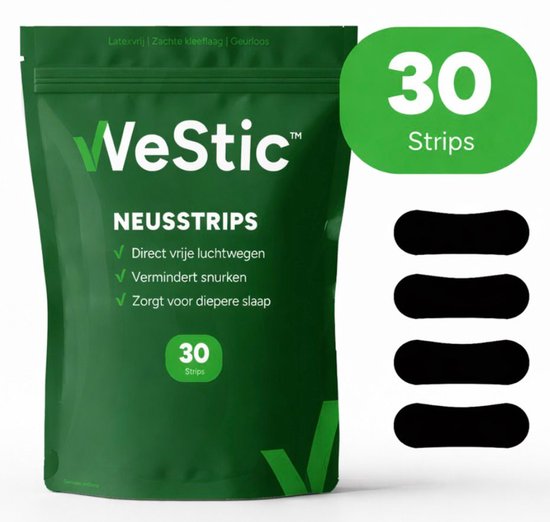 WeStic Neusstrips - 30 Neusstrips - Anti Snurk - Hypoallergeen - Snurken Verminderen - Neusstrips tegen snurken - Neusstrips voor sport - Neusspreider - Huidvriendelijk - Comfortabel - Sterke Kleeflaag - Navulverpakking