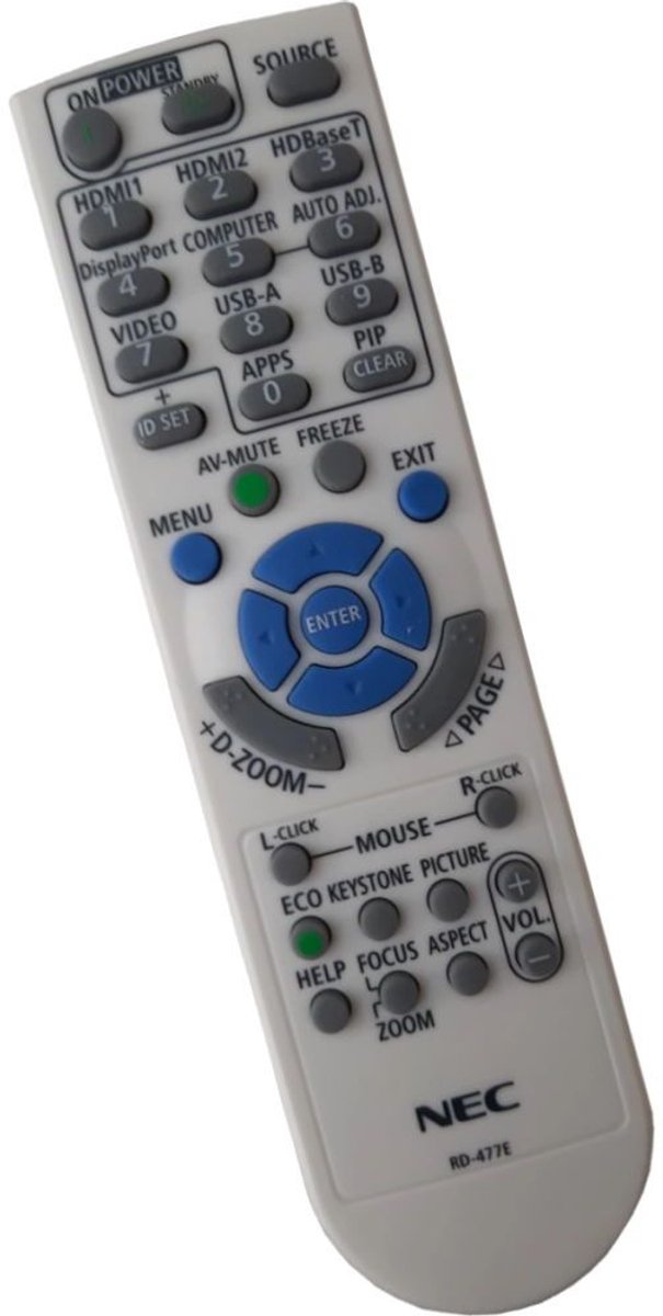 Afstandsbediening geschikt voor de NEC ME403U beamer, vervangt RMT-PJ39 / RD-477E / 7N901171 / 7N901261 / 393004710