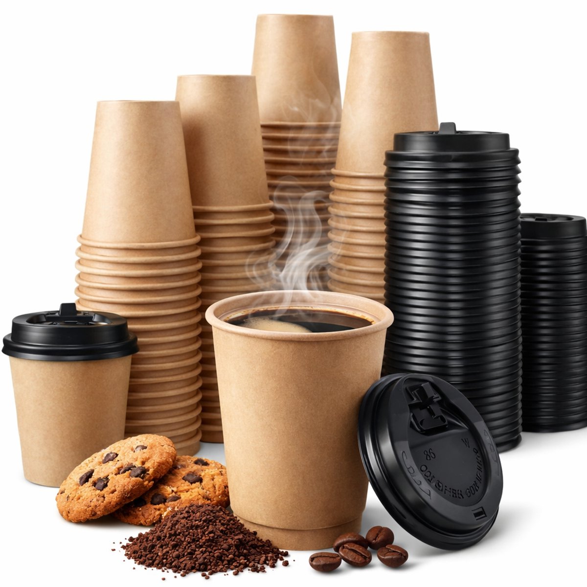 Kartonnen Koffiebeker 8oz 240ml bruin +  bruin deksels - 100 Stuks - wegwerp papieren bekers - drank bekers - milieuvriendelijk