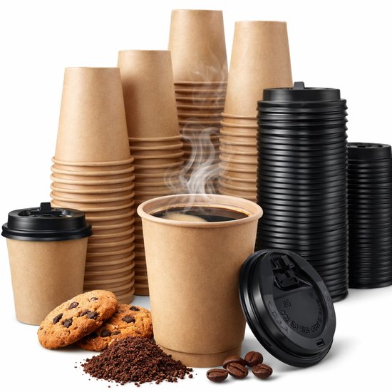 Kartonnen Koffiebeker 8oz 240ml bruin +  bruin deksels - 100 Stuks - wegwerp papieren bekers - drank bekers - milieuvriendelijk