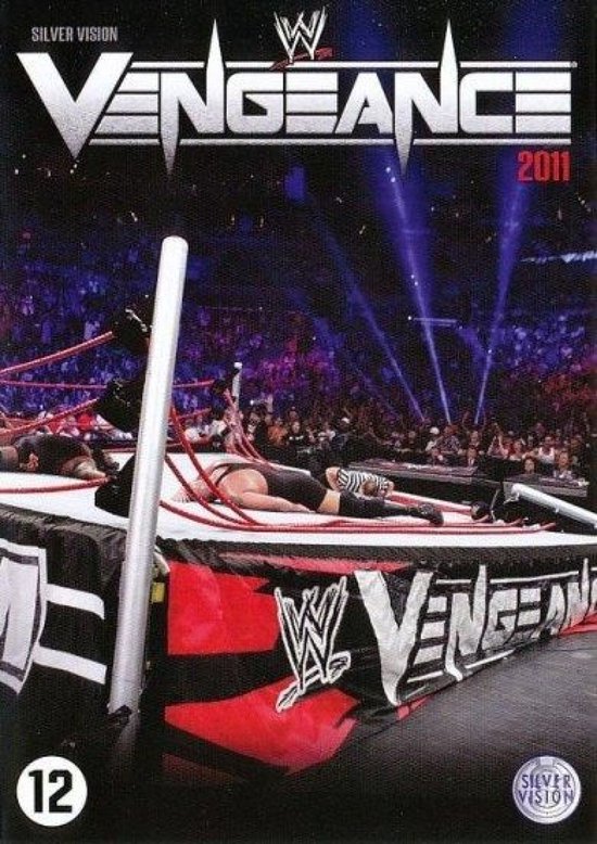 DVD-hoes van WWE Vengeance 2011 met worstelaars op de mat, publiek en logo's.