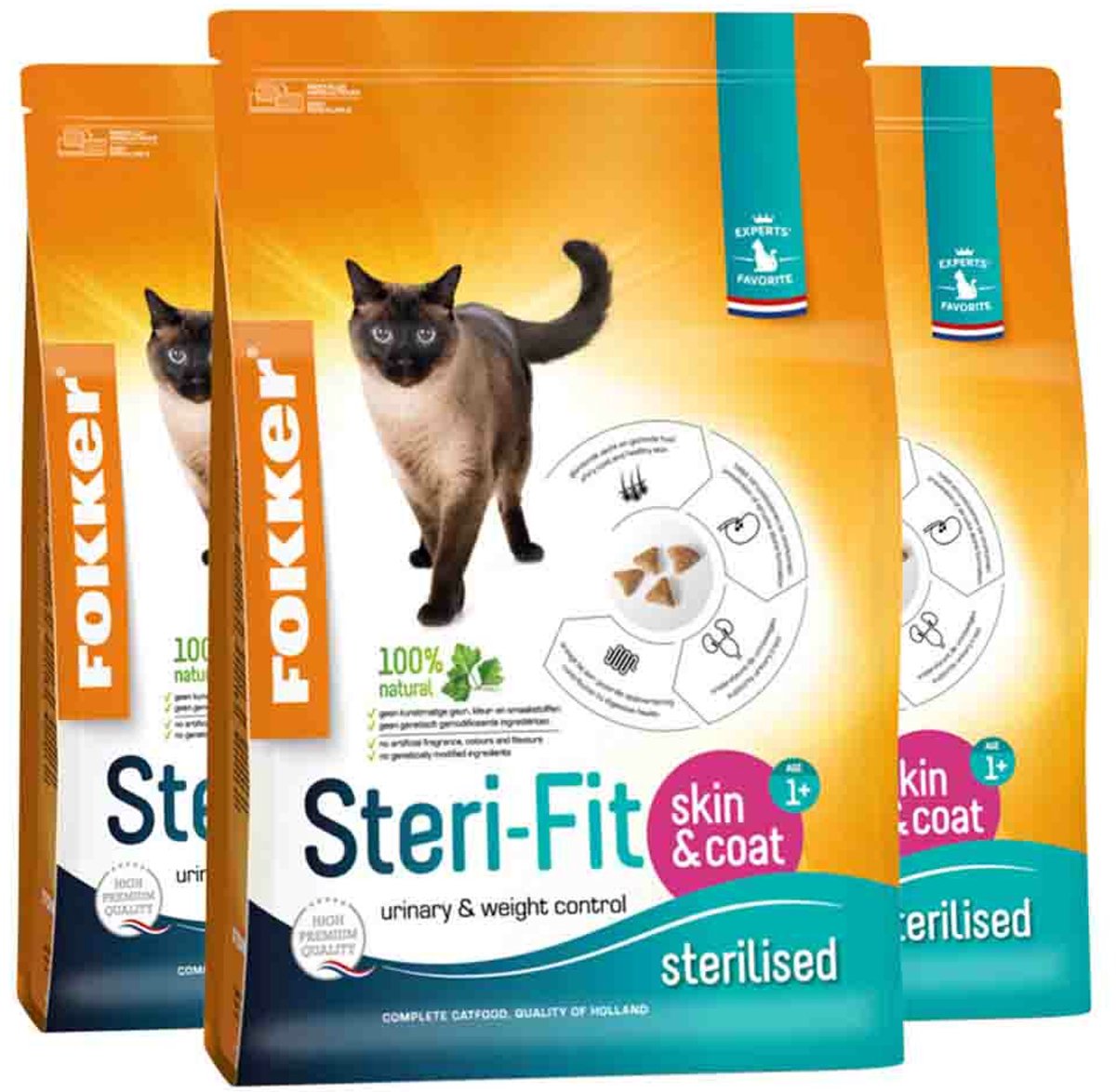 Fokker Steri-Fit Kattenvoer Skin & Coat - 3 x 2,5 kg - Voordeelverpakking