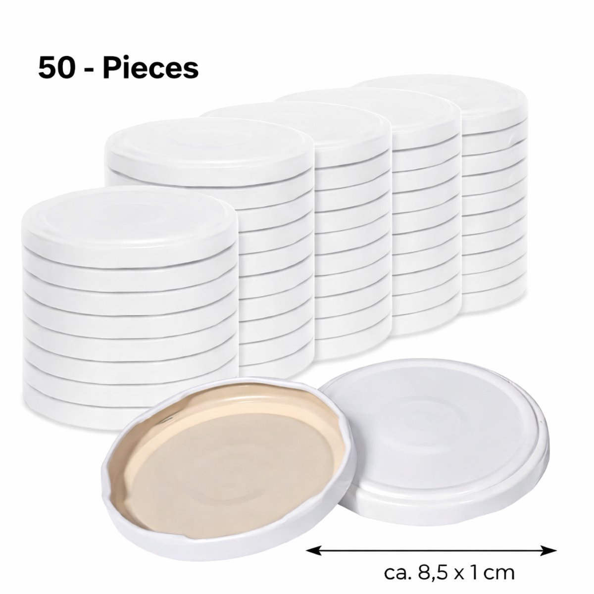 Lid for Pots - JAR LİD - White - 82mm - Metal - 50 Pieces