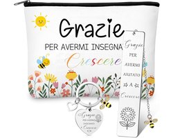 Leraren Cadeau - Bedankt Cadeau - Inclusief Make-up Tas - Boekmerk - Sleutelring voor Onderwijs - Afscheids Geschenk voor Leraren - Dames - Afstuderen - Educatie