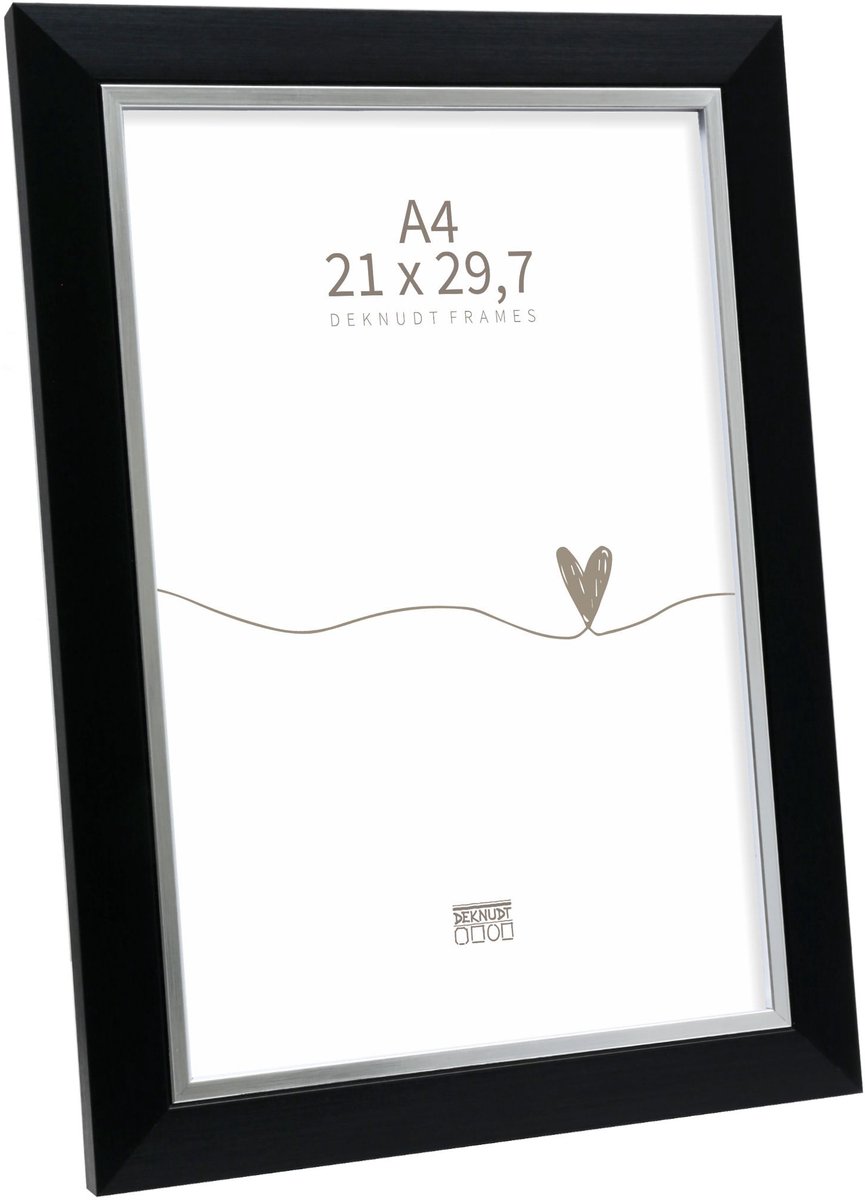 Deknudt Frames fotolijst S45VH2 - zwart met zilverbies - A4 - 21x29,7 cm