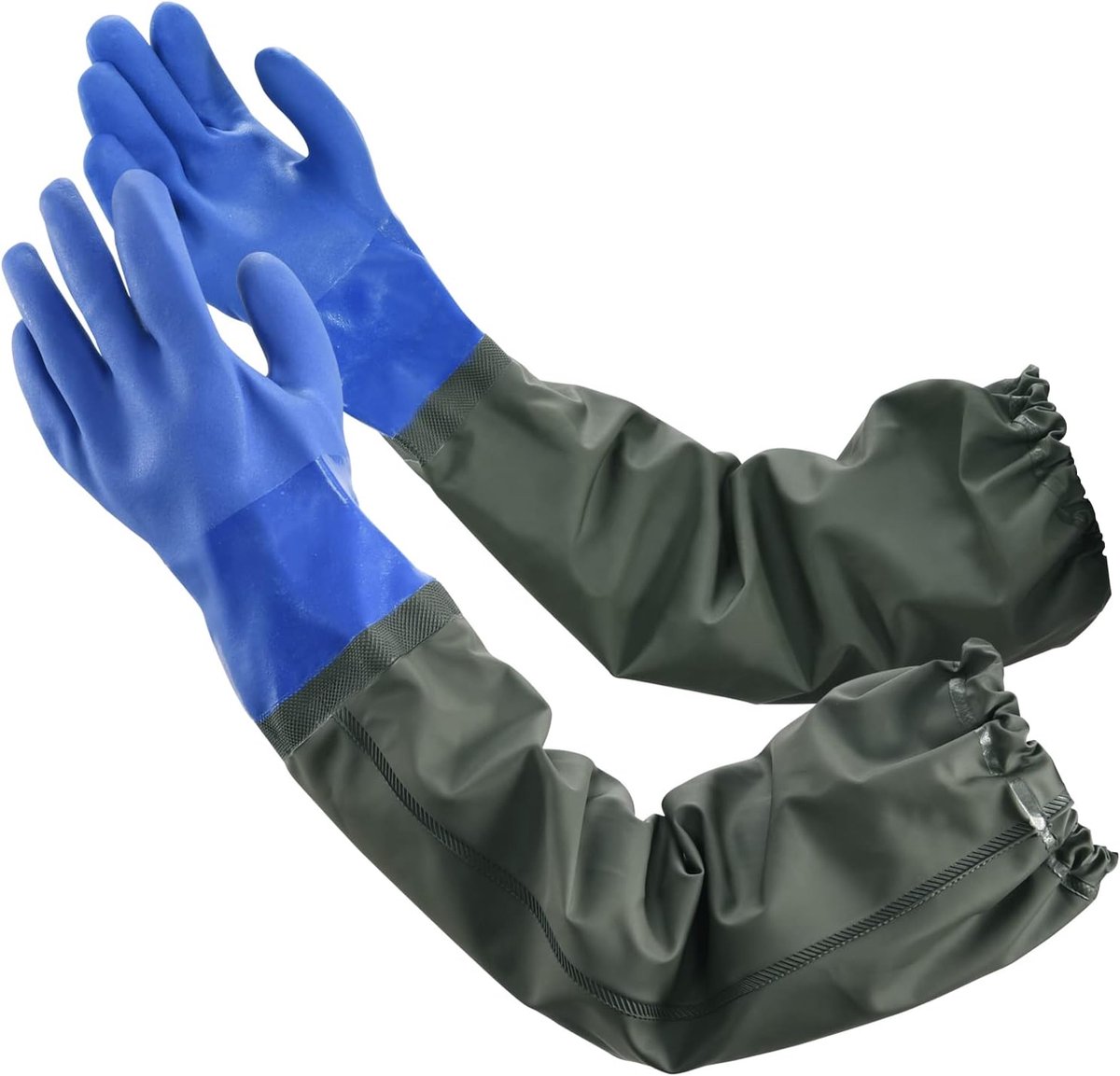 longziming - Lange Waterdichte Handschoenen - Herbruikbare Chemische Werkhandschoenen Met Katoenen Voering - Rubberen - Zuur En Oliebestendige Beschermhandschoenen - 28 Inch - Klushandschoenen