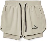 Delta Fit 2 in 1 Hardloopbroek– Met Ondershort met vak voor Mobiel – Dry Mesh - Beige - Maat M
