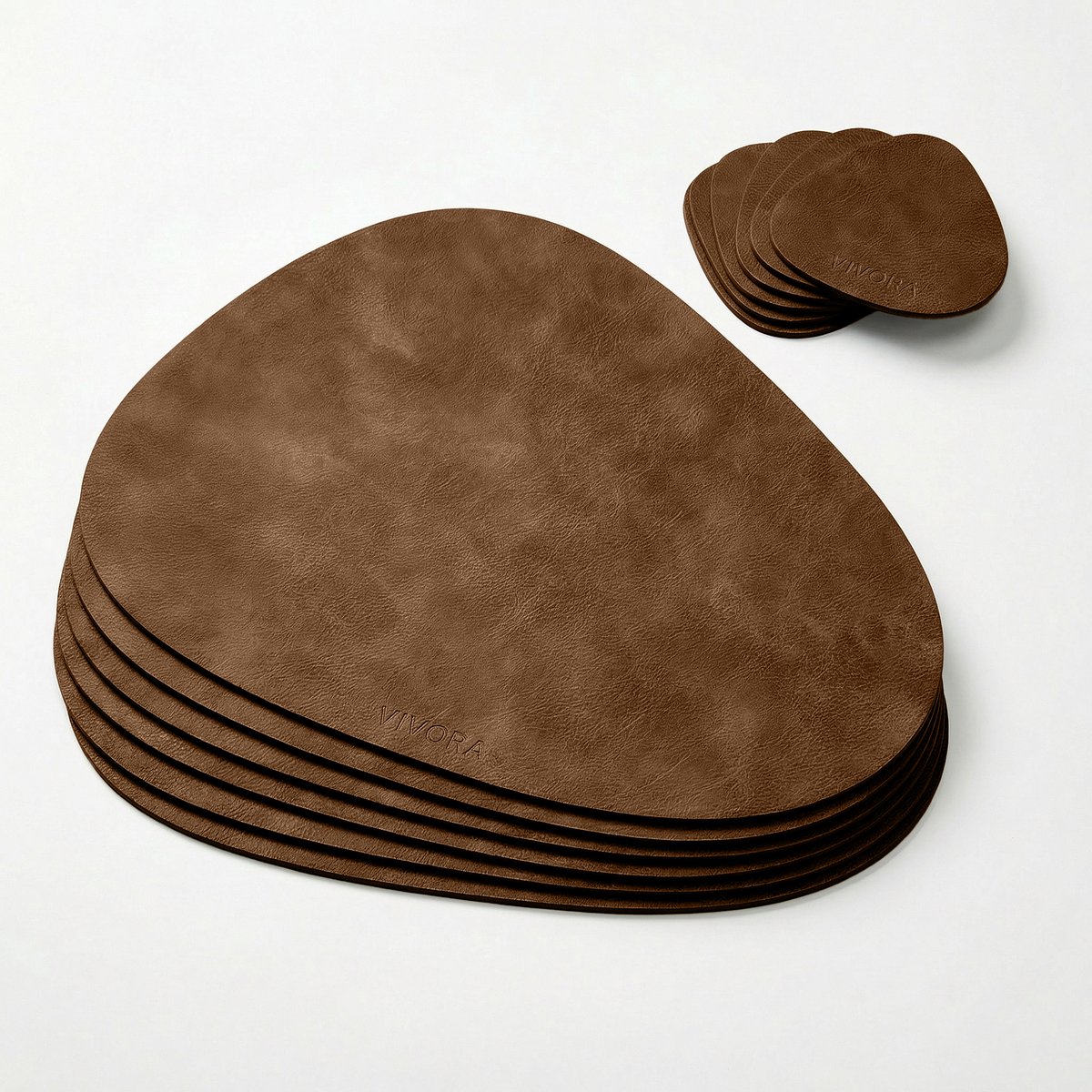 LUTCHOS Placemats – 12-delige Set – PU Leer – Espresso Brown – Waterafstotend – Ovaal