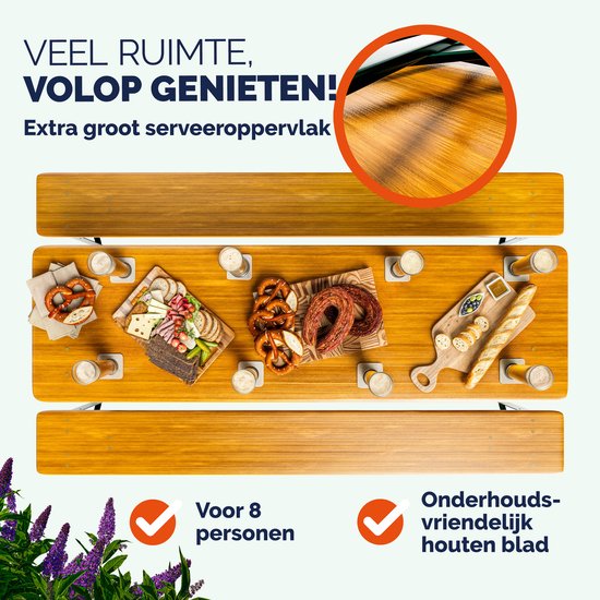 Casaria tuinset - 3 delig 8 personen inklapbaar - 170x46x75 cm