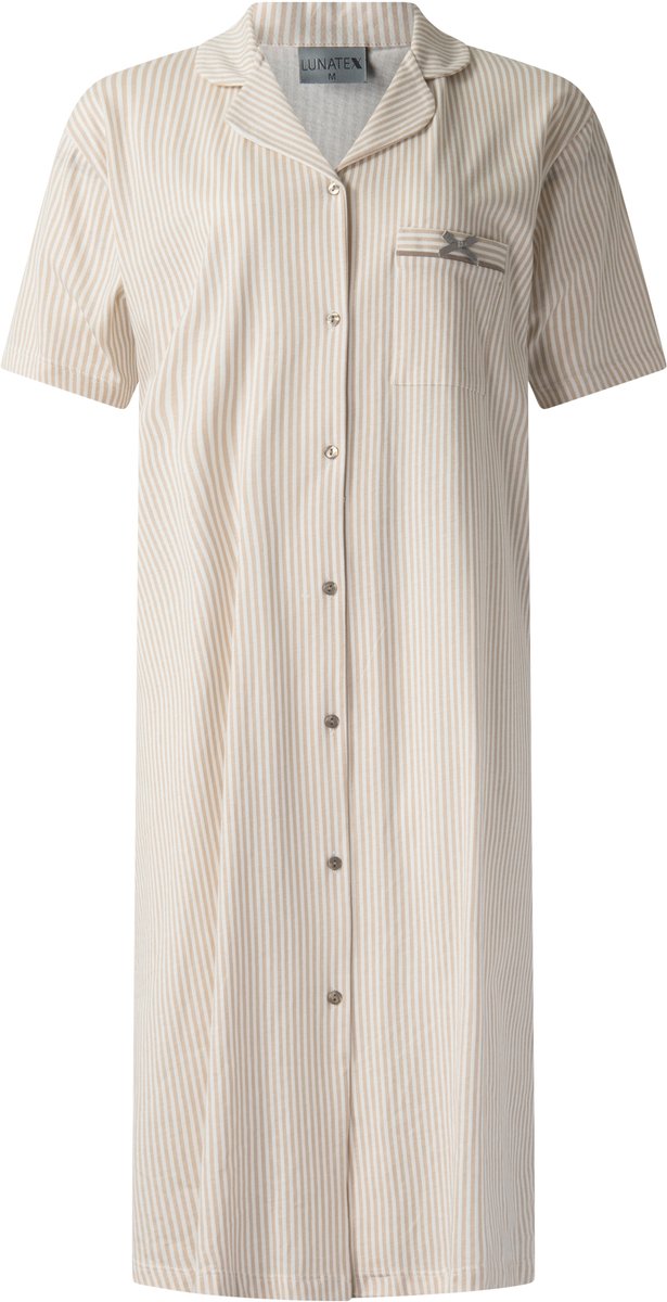 Lunatex dames nachthemd 224198 met doorknoopsluiting - korte mouw - zand Sand