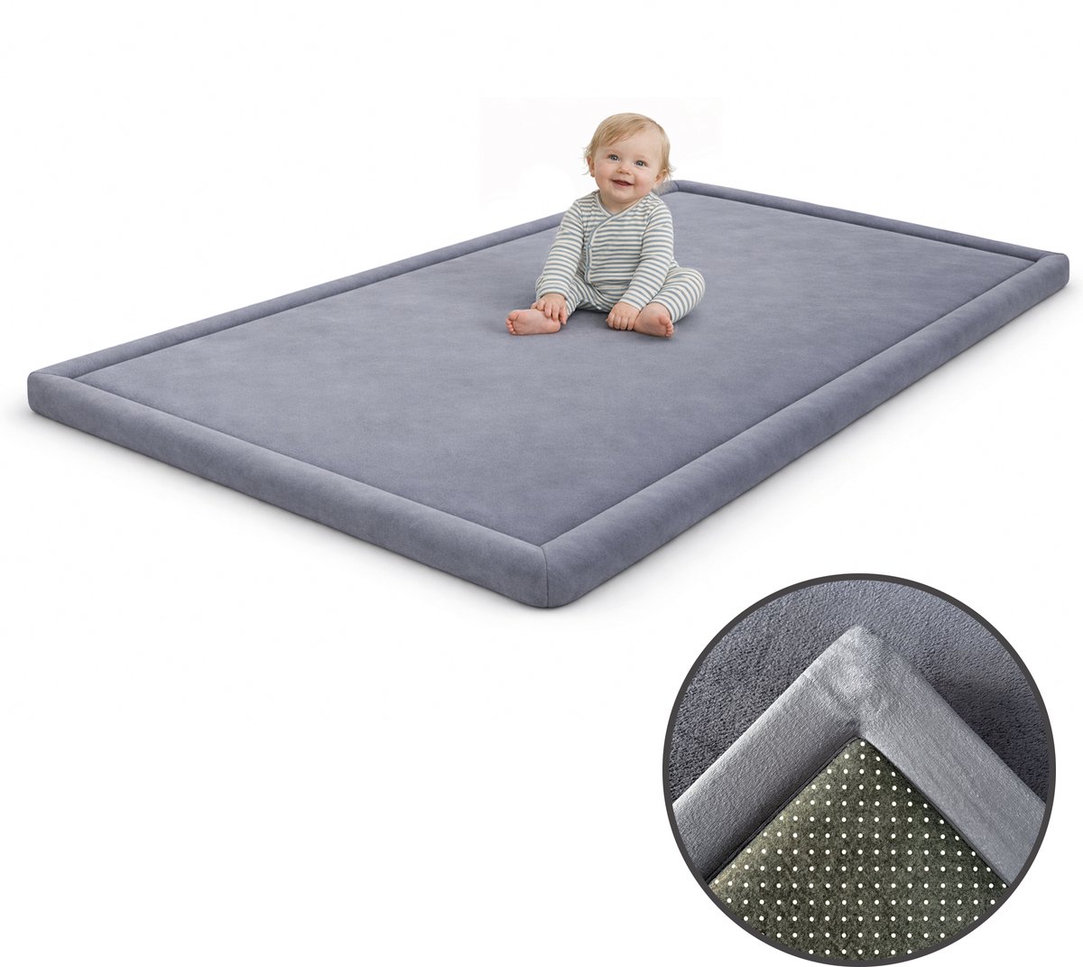 Wolkzachte Speelmat 200x150x3,5cm - Speelkleed Baby - Extra Dik - Antislip Onderkant - Hoogwaardig Traagschuim - Zacht Kindertapijt - Grijs