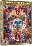 De poster van de film 'Everything Everywhere All At Once' toont een cirkelvormig ontwerp met vele personages en symbolen, waaronder de titel in het midden.