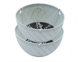 Set van 2 hangende bloempotten - Lichtgewicht en duurzame plastic plantenbakken voor binnen en buiten, met geweven patroon, ruimtebesparend rond ontwerp, geschikt voor balkon en terras, lente- en herfstdecoratie