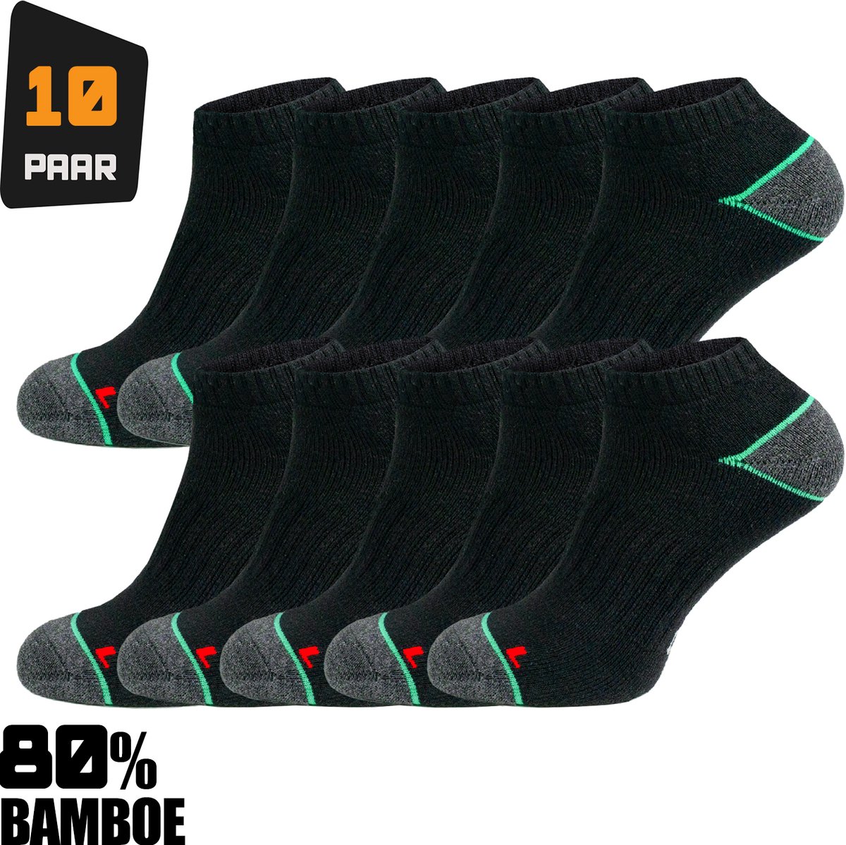 Premium Sneaker Bamboe Werksokken Heren Maat 43/46 - 10-paar - Korte Werksokken - 80% Bamboe - Ademend & Antibacterieel - Comfortabele Bamboe Sokken - Europese Productie - 94Workwear