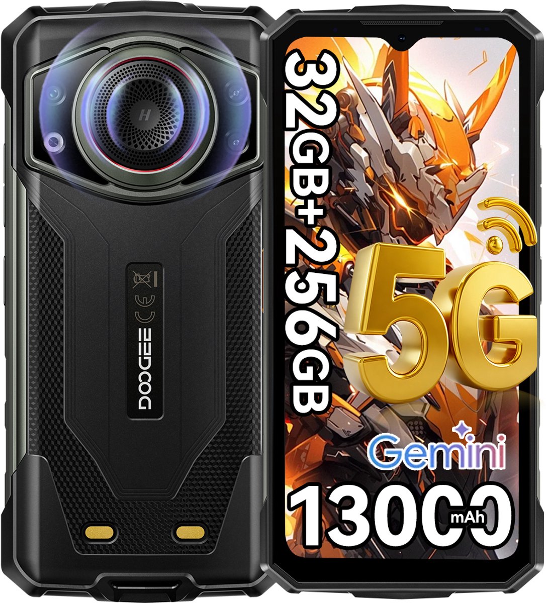 DOOGEE Fire 7 Ultra Robuuste smartphone - Gemini AI - 32GB RAM - 256GB ROM - 13000mAh 33W - 6,56 inch - Dual SIM 5G - IP68/IP69K Outdoor Telefoon - POC & BT walkietalkie - SOS-knop - NFC, GPS, OTG - Zwart