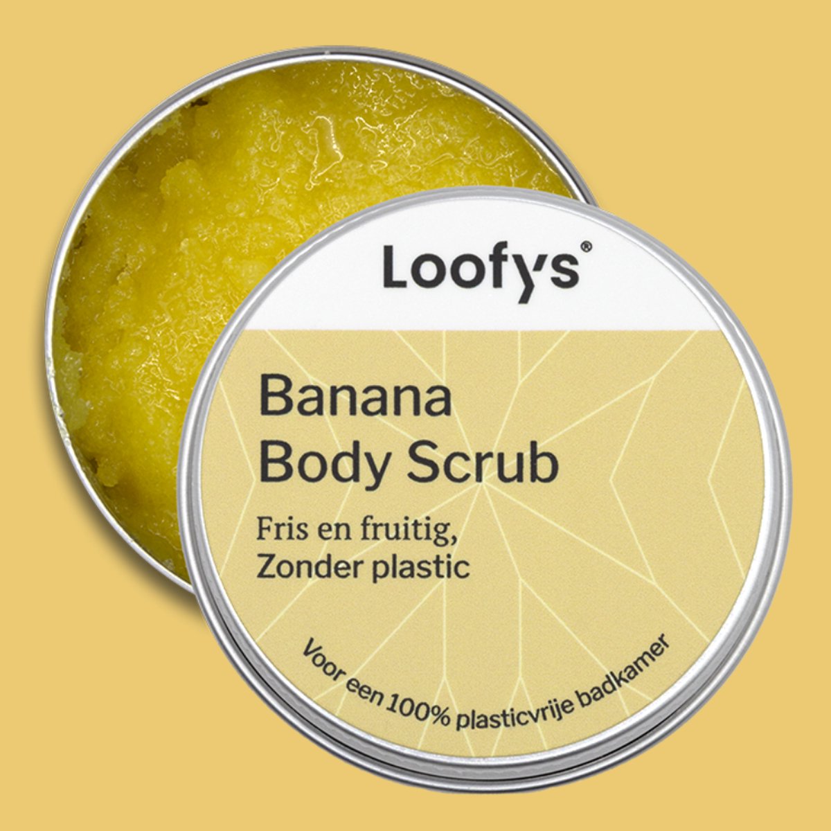 Loofys Body Scrub Banana - Natuurlijke & Exfoliërende Lichaamsscrub - Plasticvrij, Vegan & Duurzaam - Herbruikbaar Blikje - 150g
